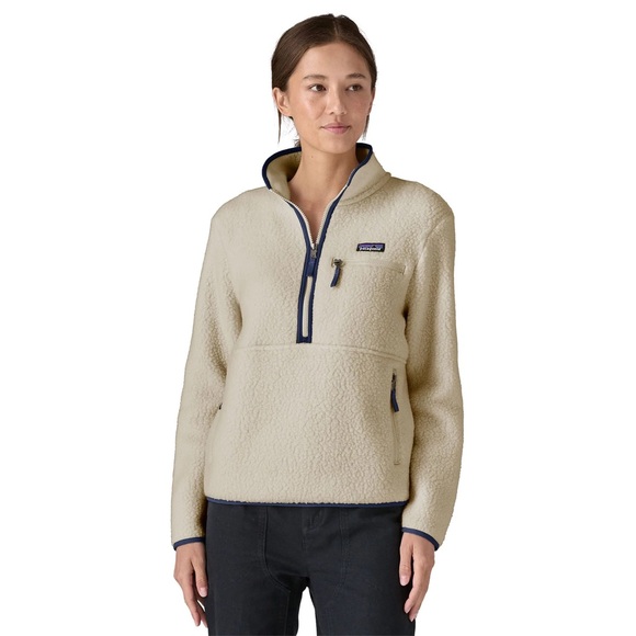 Patagonia Sweater Womens Small White Retro Pile Fleece Pullover Quarter Zip Warm - Picture 1 of 3